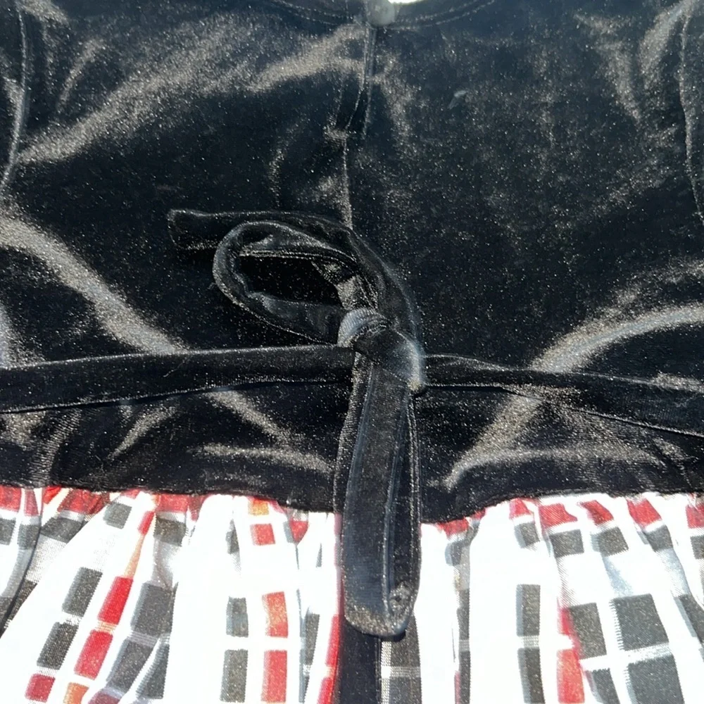 Long sleeve velvet top holiday dress with Front floral attached sash